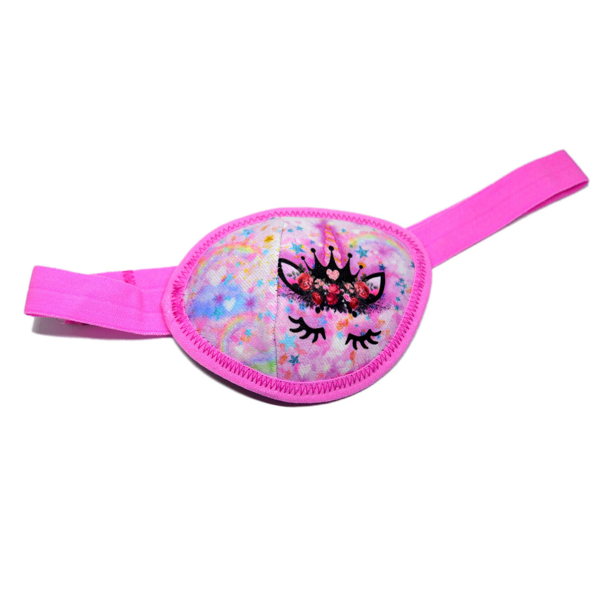 Unicorn face pirate eye patch with elastic strap, flat view